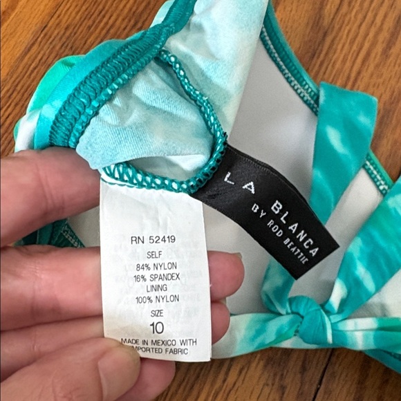 La Blanca Bikini Set Sweatheart Halter Top Skirt Bottom blue green size 10 - Picture 5 of 5